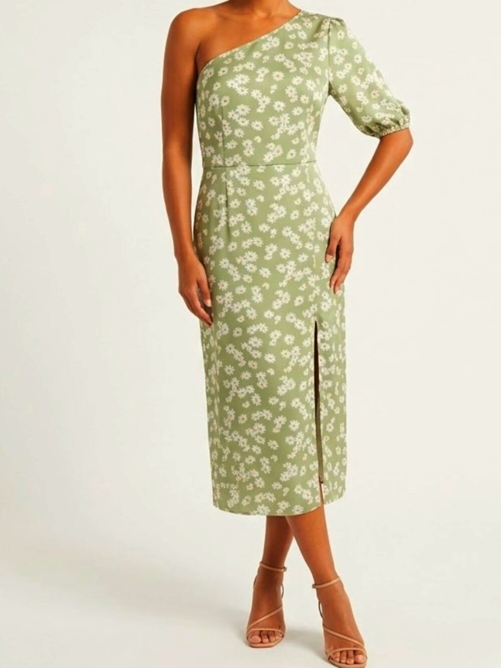 Morrisday "Leighton" One Sleeve Daisy Print Midi Dress NEW- Sz. Lrg